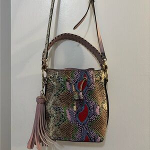 Aldo Red and Pink Shoulder Bag with Tassel Accent